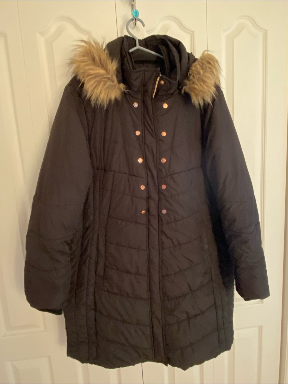 Women’s Brown Quilted Puffer Coat with Faux Fur Hood